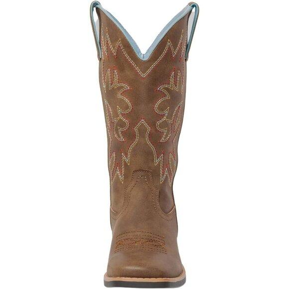 🆕Ladies Brown Embroidered Western Cowboy Boots Mid Calf Square Toe Leather - Picture 2 of 9